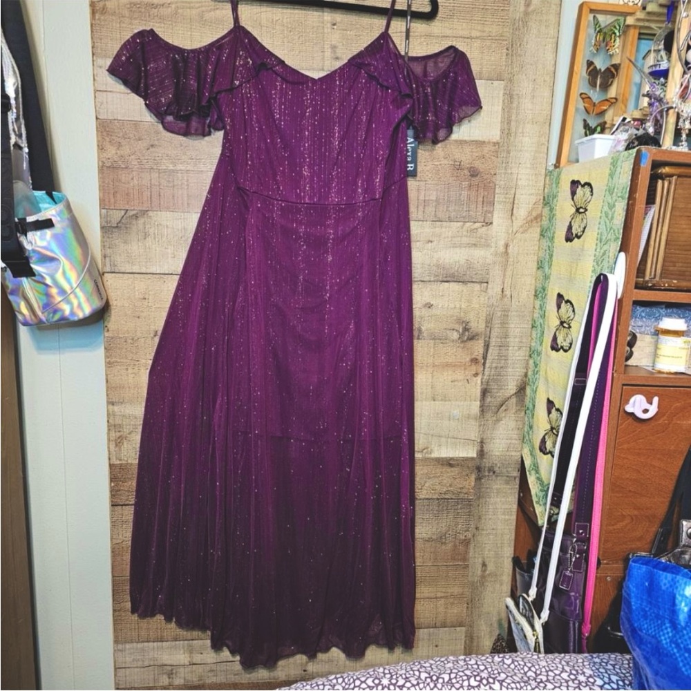 🍆 purple open shoulder dress